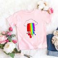 New Lovely Rainbow Unicorn Animal Print Pink Girl T-Shirt Summer Children's Clothes Cute Short Sleeve T Shirt Toddler Kids Teen. 