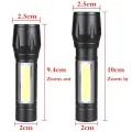 Metal Aluminium Alloy Rechargeable COB LED Flashlight Mini Torch with Adjustable Focus. 