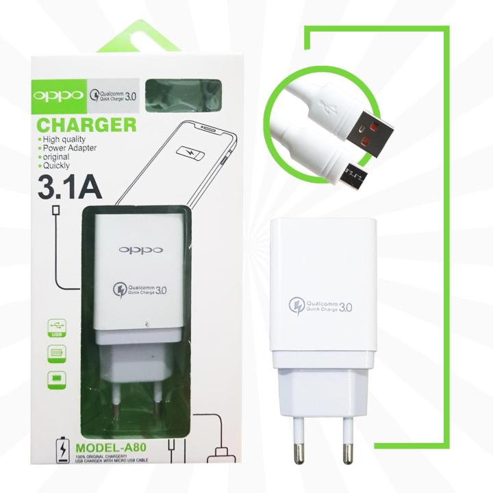 OPPO Fast Charger 3.1A Qualcomm High Quality Charger A-80 - WHITE - 3000 MAH