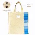 THE MYSU Heavy Duty Canvas Tote Bag - Blue Stripe (Right) - 14.5 inches (L) * 3 inches (W) * 16 inches (H). 
