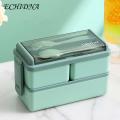 Lunch Box with Multi-layer Compartments 1400ml Double Plastic Lunch Box Three Compartments Sealed Avoid Food Mixing Perfect Meal Match Microwave Lunch Box Simple Multi-layer Bento Box. 