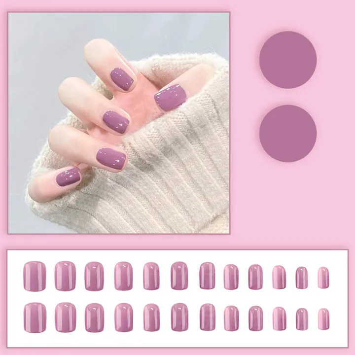 24PCS%20French%20False%20Nails%20Wearable%20Waterproof%20Press%20On%20Nail%20Art%20Full%20Coverage%20Faux%20Solid%20Color%20Nail%20Tip%20Accessories%20Tool%20Mzea%20-%20Image%203