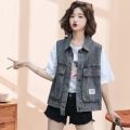 Women's Denim Vest 2023 Spring and Summer New Large Pocket Fashion Popular Sleeveless Waistcoat Coat Top All-Matching. 