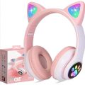 STN-28 Over Ear Music Headset Glowing Cat Ear Headphones Foldable Wireless BT5.0 Earphone with Mic Aux In TF Card for PC Laptop Computer for Adults Kids. 