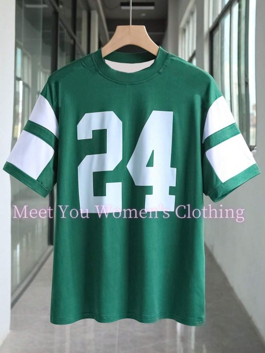 Women%20Number%2024Print%20Round%20Neck%20Short%20Sleeve%20T-Shirt%20Summer%203%20colorsTee%20Baseball%20Jerseys%20Stripe%20Oversized%20Sport%20T-Shirt%20-%20Image%204