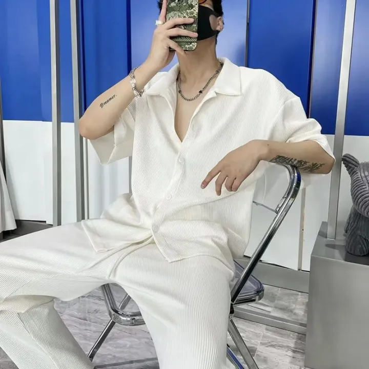 Men's%20Full%20Set%20One%20Entire%20Outfit%20ins%20Hong%20Kong%20Style%20Loose%20Short%20Sleeve%20Shirt%20Casual%20Trousers%20Summer%20Two-Piece%20Suit%20Tide%20-%20Image%206