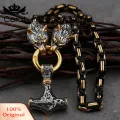 Carat Protective Charm Necklace Viking Hammer Wolf Head Pendant Necklace Symbol of Strength Perfect for Birthdays Weddings Christmas Gifts Retro Nordic Style Men's Jewelry Stainless Steel Necklace. 