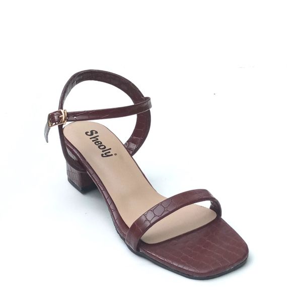 Sheoly Women Brown Crocodile Style Heel Sandals - Bella Normal Ankle Strap (2inch)