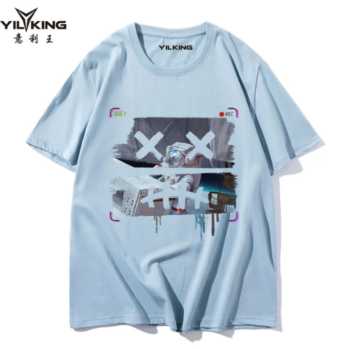 YILKING%20Cotton%20Short%20Sleeve%20T%20T-shirt%20Men's%20Cotton%20Oversized%20Loose-Fitting%20Pattern%20Print%20Trendy%20Brand%20round%20Neck%20Smiley%20Face%20T%20Summer%20T%20Shirt%20-%20Image%205