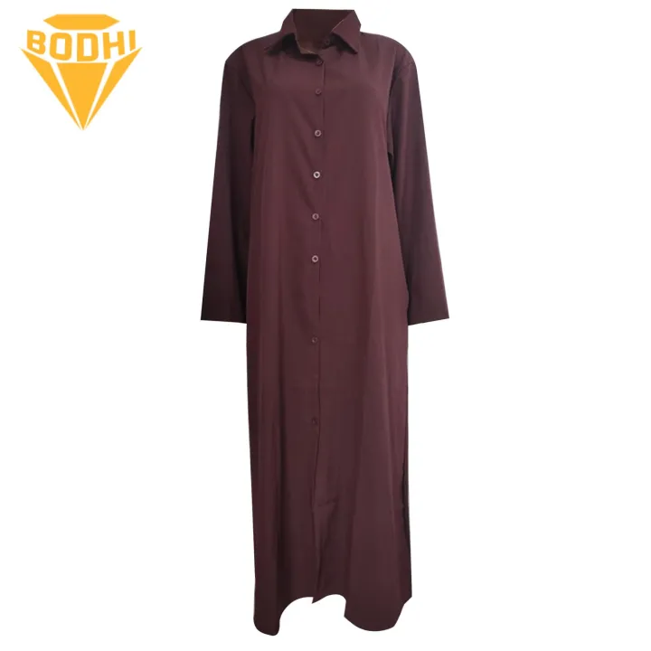 Women Lapel Dress Loose Long Sleeve Maxi Dress with Pockets Spring Fashion for Women Loose Cut Button Closure Dress