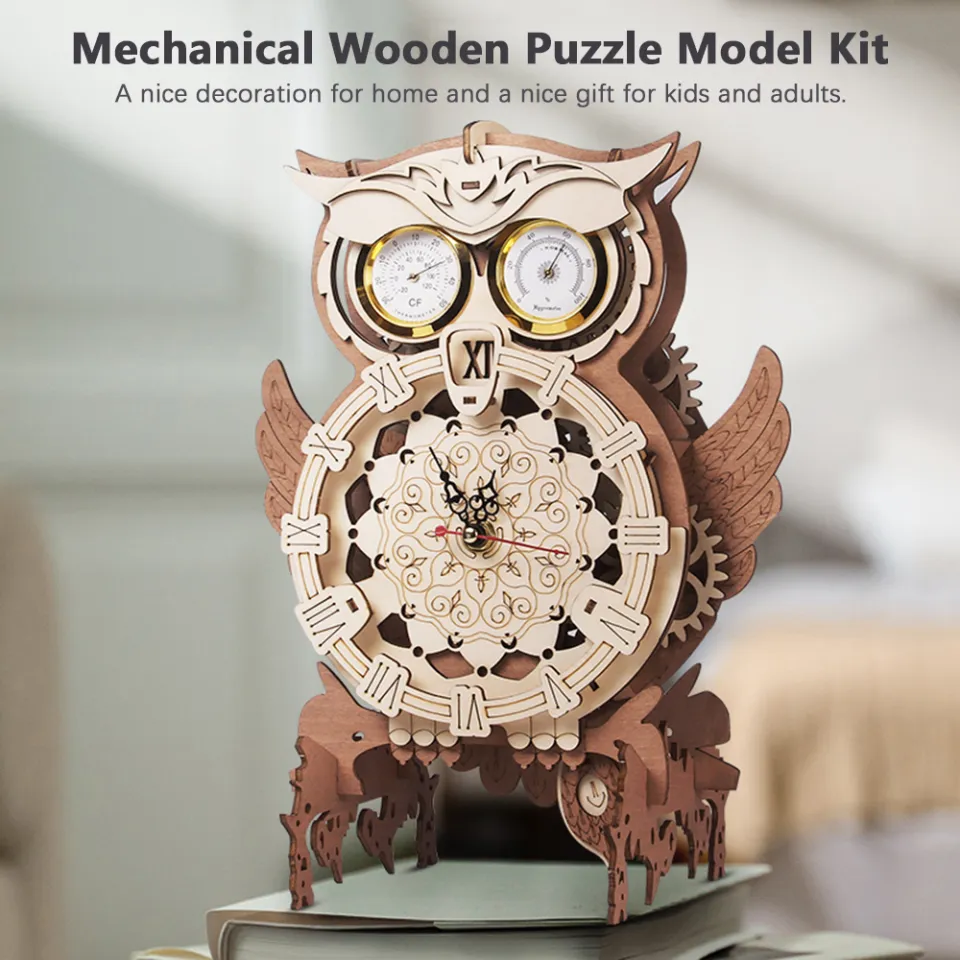 3D Wooden Owl Clock Puzzle Kit - DIY Model Building Kit For Adults With 122 Pieces