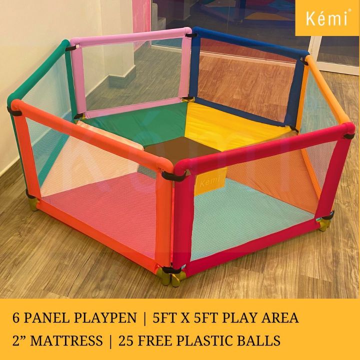 Baby Play Pen with 2 Inch Mattress 6 Panel Play Pen with 25 Balls Baby Safety First Play pen Sturdy Frame 6 Panels 24" (H) x 36" (L)