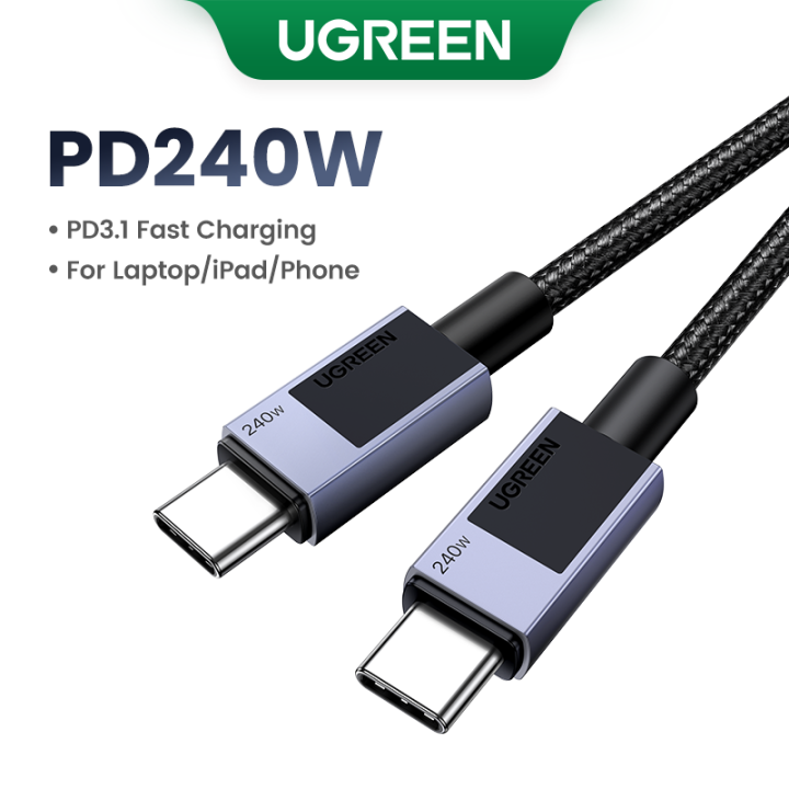 UGREEN PD240W 5A USB-C2.0 Cable Type C to C Fast Charging Cable USB2.0 Black Aluminum Braided Cable for iPhone 15 Series SAMSUNG S24 S23 Ultra iPad Pro Macbook MacBook Air 2020 Matebook iPad Pro 2m 1m 0.5m