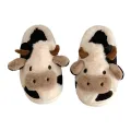 【ZIME】Women's Cartoon Cute Cow House Slippers Warm Plus Lined Closed Toe Fuzzy Home Slides Women's Fluffy Comfy Shoes Winter Autumn. 