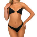 Women's Summer 2PCS Bikini Sets Solid Color Sleeveless Bra + Low Waist Chain Thong. 