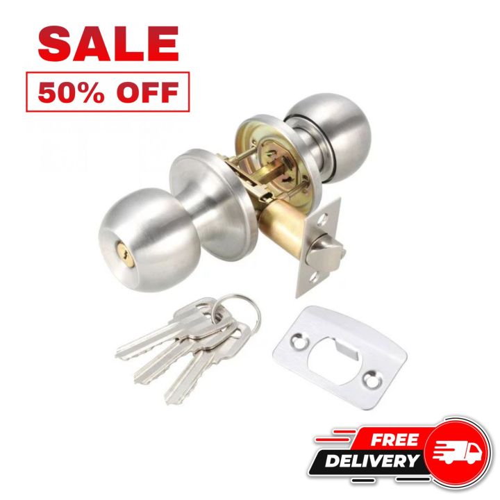 Stainless Steel Round Ball Privacy Door Knob Set Bathroom Handle Lock With Key For Home Door
