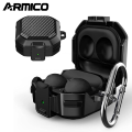 (Only Case) ARMICO【with Anti-Drop Lock】for Samsung Galaxy Buds 2 Pro/Buds Pro/Buds Live/Buds 2 Case Cover/Galaxy Buds FE (2023, Military Carbon Fiber case with Keychain/Zipper. 