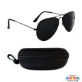 Men's Polarized Aviator UV400 Black Sunglasses With Free Pouch. 