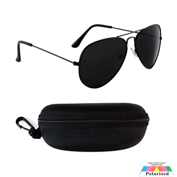 Men's Polarized Aviator UV400 Black Sunglasses With Free Pouch