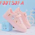【FOOT SOFA】Women  Casual Shoes Cartoons Animal Cute Decoration White Sneakers Lace-up Outdoor Thick Bottom Woman  Vulcanized Shoes. 
