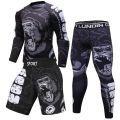 【5】 Boxing Set Men Sport Rashguard Jitsu Bjj Rash Guard KickBoxing Sets Muay Thai Jersey MMA Fightwear. 