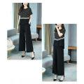 Yfashion 2 Pcs Women Outfits Polka Dot Printing Stitching Short Sleeve T-shirt Long Wide Leg Pants Fashion Casual Sportswear Suit \u989c\u8272. 