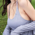 bellylady 2pcs Women Cotton Sexy Swimsuit Trendy Solid Color High Waist Slim Fit One-piece Swimwear For Hot Spring. 