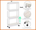 4 layer Bathroom rack in 3 sizes (Large, Medium, Small), Slim Storage Cart, 4-Tier Rolling Cart, Narrow Utility Cart on Wheels, Bathroom Storage Rack Plastic Multi-Layer Shelf Multifunction Storage Rack for Kitchen Bathroom Corner (White, 4 Layers). 