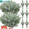 5Pcs Artificial Greenery Pine Leaves / Artificial Artificial Plant Snowy Twigs Frosted Pines / Artificial Pine Branches / Home Living Room Desktop Decorations / DIY Xmas Garland Party Decor. 