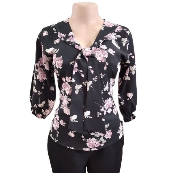 V-Shape Tie Color Masha Floral Printed Blouse for Women Office