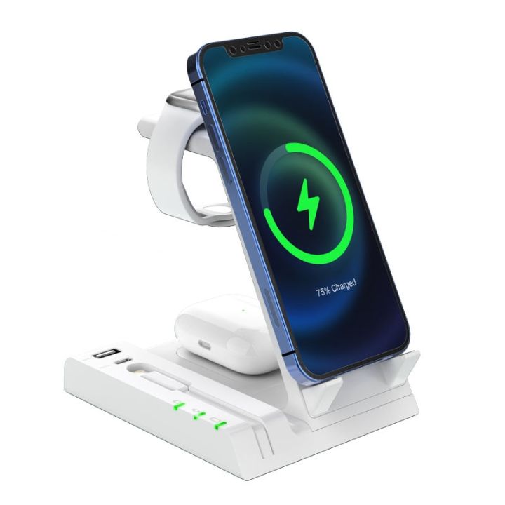 New- Z252 6-In-1 Wireless Charging Stand Dock With USB-C/Type-C Port & 8 Pin Charge Cable