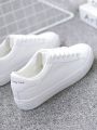 【FOOT SOFA】Women Sneakers Fashion Breathble Vulcanized Shoes Women Pu leather Platform Shoes Women Lace up Casual Shoes White. 