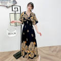 【ZIME】Women Bohemian Floral Printed Short Sleeve Long Dress V-neck Party Beach Maxi Dress. 