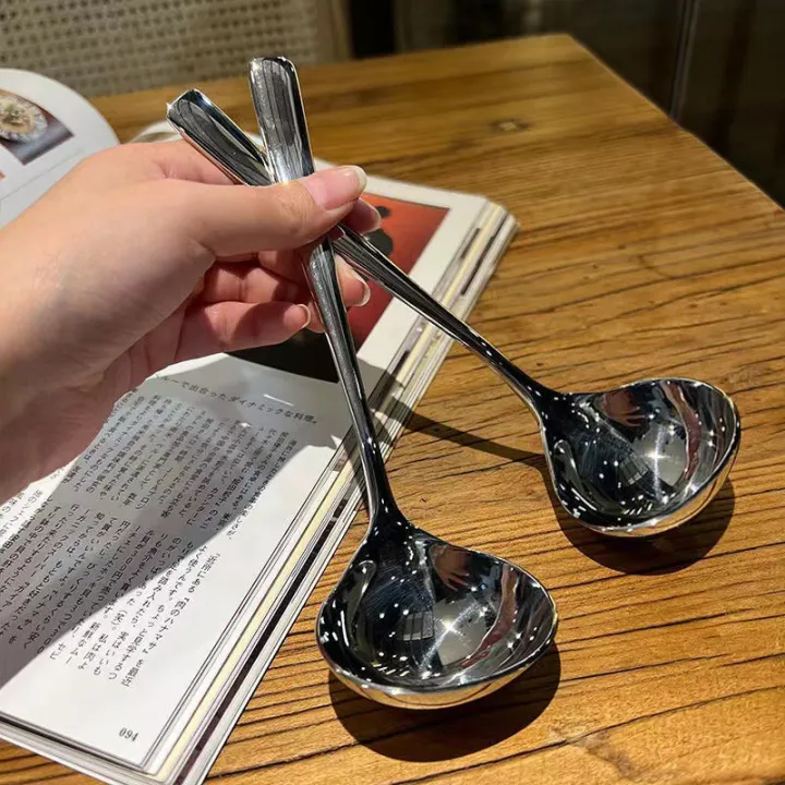 1PC Stainless Steel Spoon Long Handle Tablespoons Hot Pot Soup Ladle Ramen Noodles Scoop Kitchen Tableware Cooking Utensils