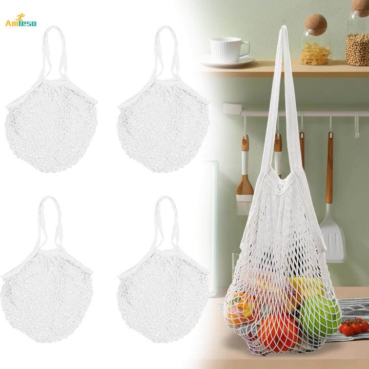 4x Grocery Shopping Net Bag Washable Market Pouch Simple to Use