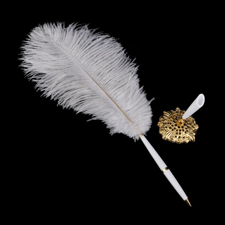 White%20Ostrich%20Quill%20Feather%20Signing%20Pen%20Gorgeous%20Holder%20Wedding%20Guest%20Book%20Vintage%20Feather%20Wedding%20Pen%20Set%20Party%20Signing%20Pen%20-%20Image%203