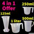 125ml Conical Measuring Cup, 250ml Measuring Cup, 500ml Measuring Cup, 1 Liter Measuring Cup with Scales 4 in 1 offer Measuring Cups. 