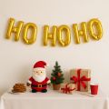 HO HO HO 16" Gold Foil Letter Balloon Banner – Christmas Party Decor with Ribbon & Straw. 