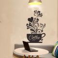 【IKE】Creative Flower Vine Coffee Cup Wall Sticker For Cafe Restaurant Decoration Decals Wallpaper Hand Carved Kitchen Stickers. 