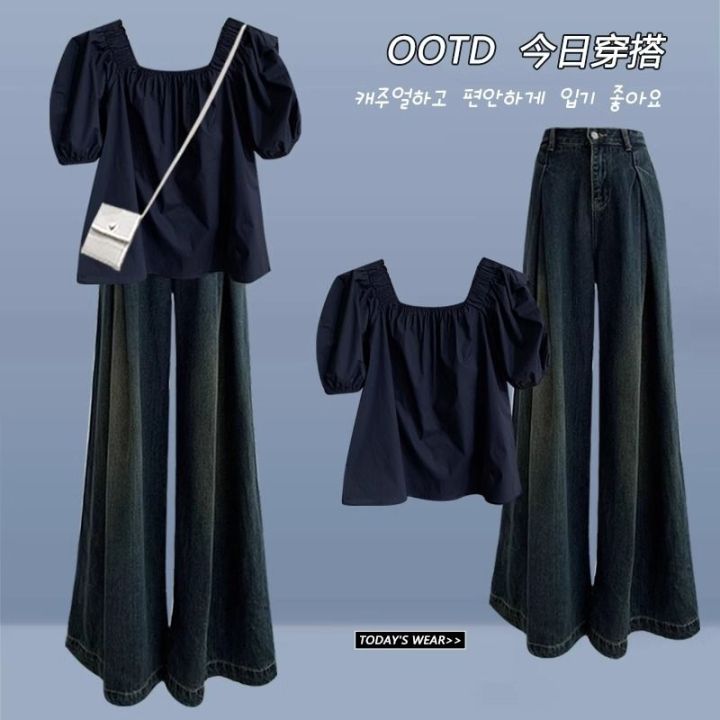 Plus%20Size%20Summer%20Match%20a%20Set%20of%20Women's%20Fat%20mm%20Fashion%20Square%20Collar%20Covering%20Belly%20Thin%20Shirt%20All-Match%20Wide%20Leg%20Pants%20Two-Piece%20Set%20-%20Image%203