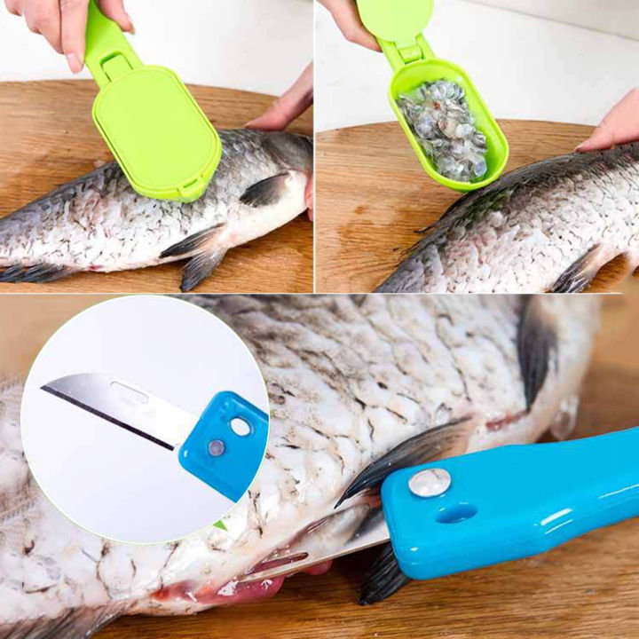 2 In 1 Plastic Fishing Scale Brush Built-in Fish Cutter Fish Skin Brush Scraping Fast Remove Fish Knife Cleaning Scaler Scraper