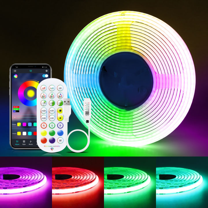 Bluetooth USB 5V RGB COB LED Strip Light 576LEDs/M Linear Dimmable Tape ...