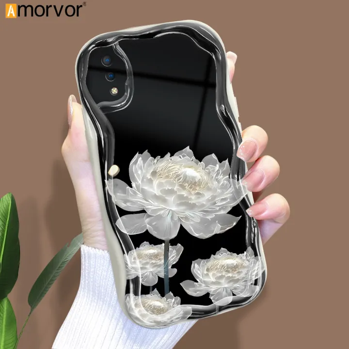 AMORVOR%20for%20Vivo%20Y93%20Back%20Cover%20White%20Lotus%20Flowers%20Pattern%20Wavy%20Texture%20Edge%20Soft%20Silicone%20Phone%20Case%20-%20Image%202