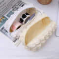 Ins Style Fabric Pencil Case Creative Cream Puff Student Pencil Bag Large Capicity Zipper Pen Pouch Girl Stationary Cute Makeup Storage School Supplies 1Pcs. 