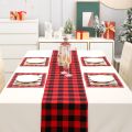 Yarn-Dyed Polyester Cotton Holiday Red Black Plaid Table Runner Tablecloth Home Decoration Christmas. 