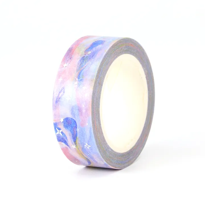 NEW%201X%2010M%20Deco%20Blue%20&%20Pink%20Galaxy%20Cloud%20Silver%20Stars%20Washi%20Tape%20for%20Scrapbooking%20Planner%20Masking%20Tape%20Kawaii%20Papeleria%20-%20Image%203