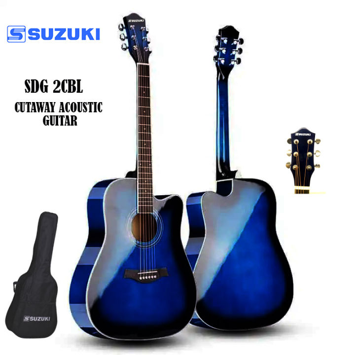 SUZUKI Dreadnaught Cutaway Steel String Acoustic Guitar With Free Bag (Blue Burst) - SDG 2CBL