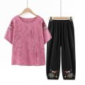 Old Man Short Sleeve Suit Clothes Old Lady Women's Summer Clothes Mother 60-70 Middle-Aged and Elderly Grandma Pure Cotton and Linen. 