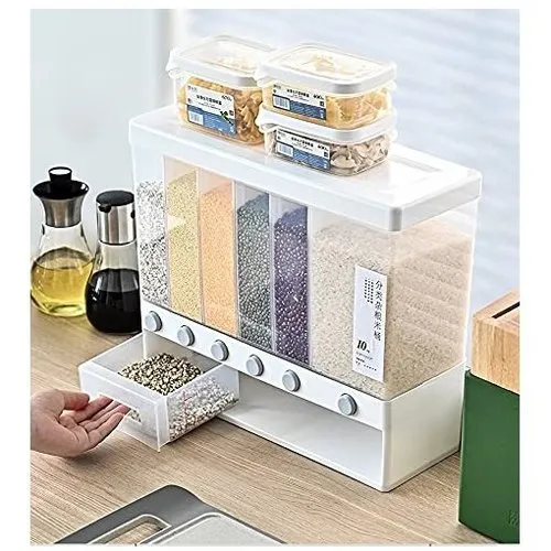Wall-Mounted Dry Food Dispenser 6-Grid Cereal Dispensers Food Storage Container Kitchen Storage Tank for Cereal, Rice, Candy, Coffee Bean, Snack, Grain