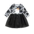 Choopy sea-Toddler Girl Halloween Dress, Cute Long Sleeve Cartoon Print A-Line Tulle Tutu Dress. 